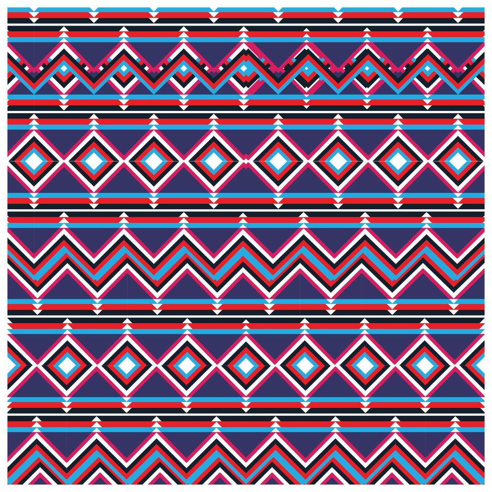 Colorful geometric pattern featuring alternating diamond and zigzag shapes in vibrant shades of pink, blue, and black on a dark background. vector