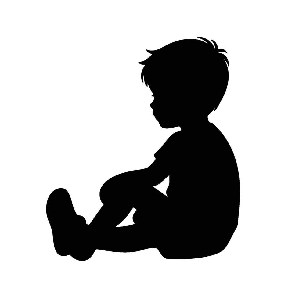 silhouette of a little boy sitting vector