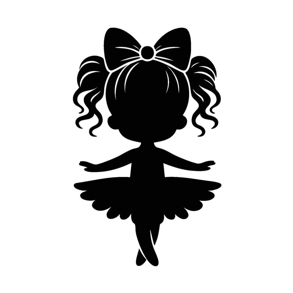 silhouette of a little ballerina wearing pigtails and a bow vector