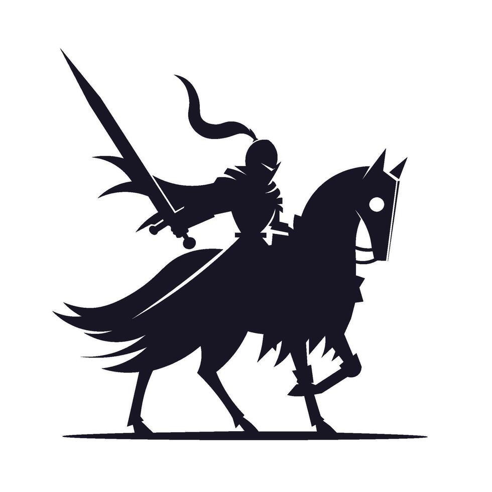 silhouette of a knight holding a sword while riding a horse vector