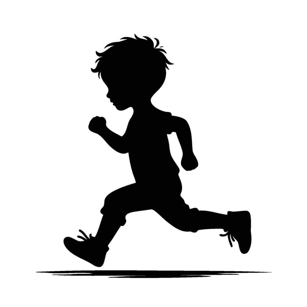 Silhouette of a little boy running vector