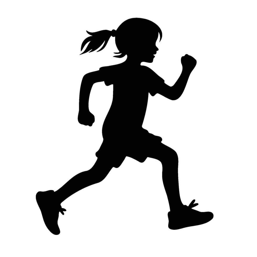 silhouette of a little girl running vector