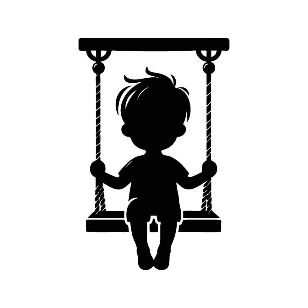 silhouette of a little boy on a swing vector