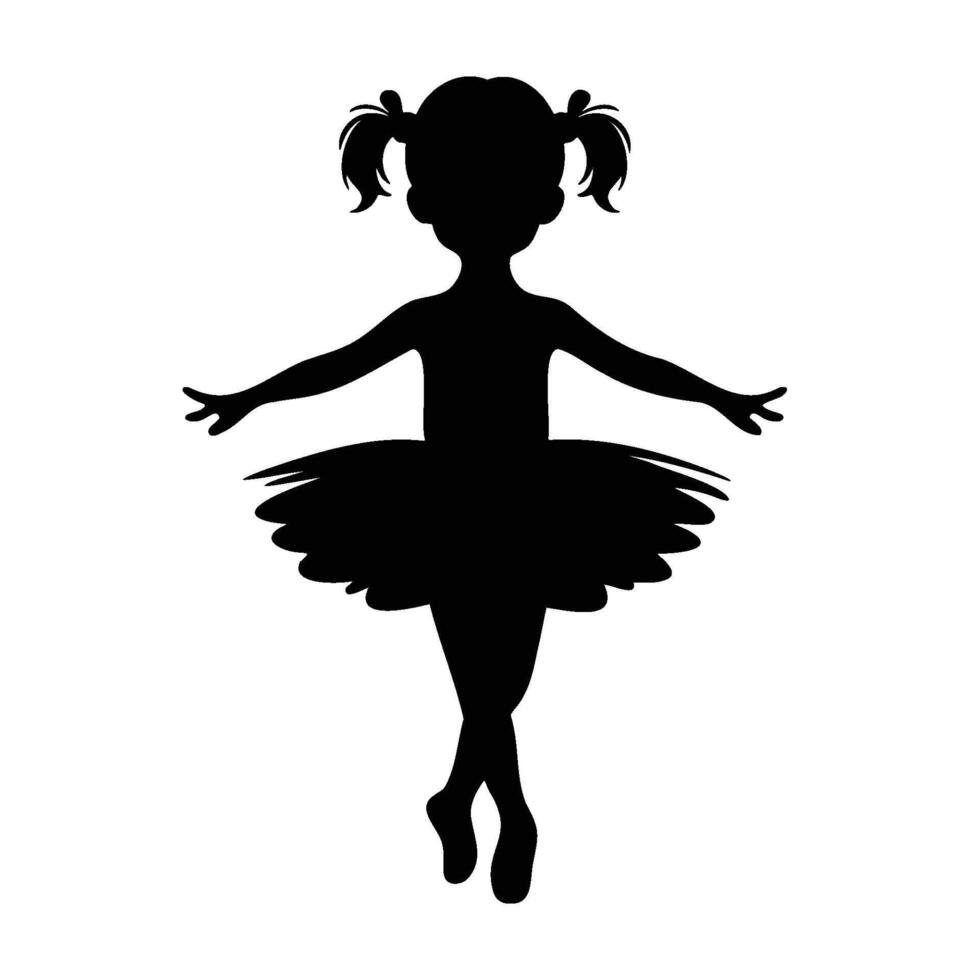 Silhouette of a Little Girl Ballet Dancer Wearing Pigtails vector