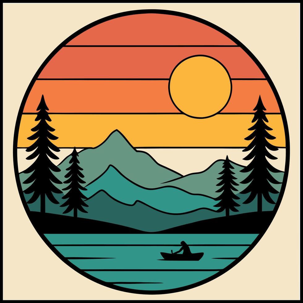 a man in a canoe is on the water in a forest vector