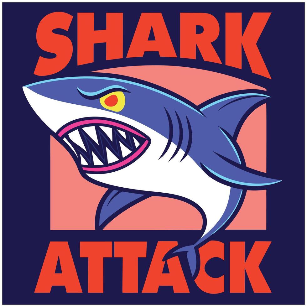 Cartoon Shark Attack T-Shirt Design vector