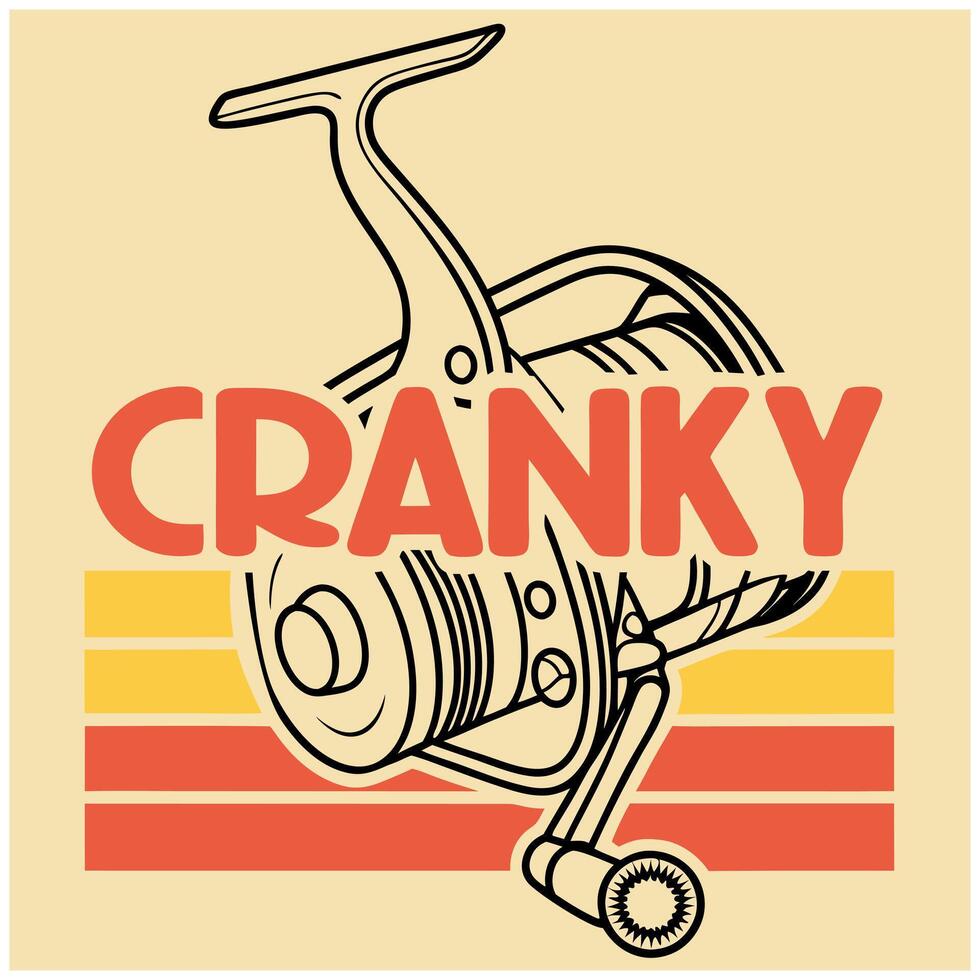 Cartoon Fishing Reel Graphic Tee - Cranky Angler Humor Shirt vector