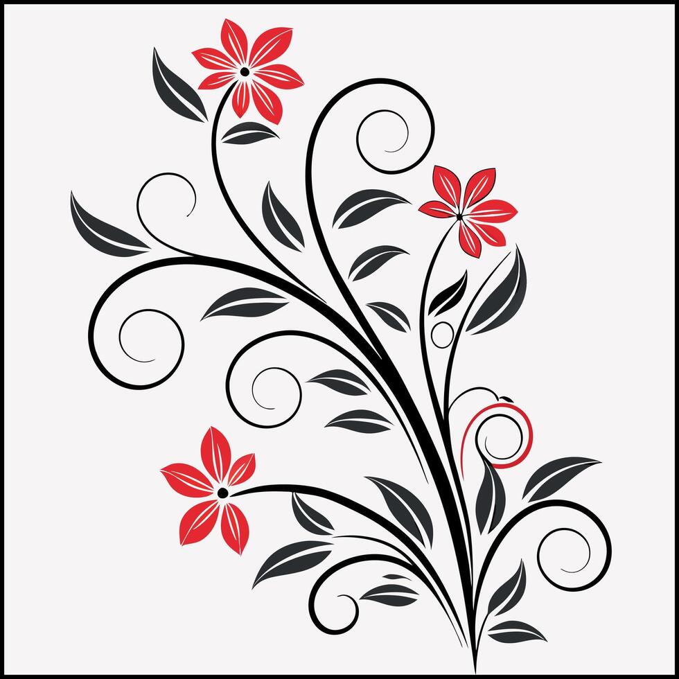 Red Blossom and Swirl Illustration - Botanical Design vector