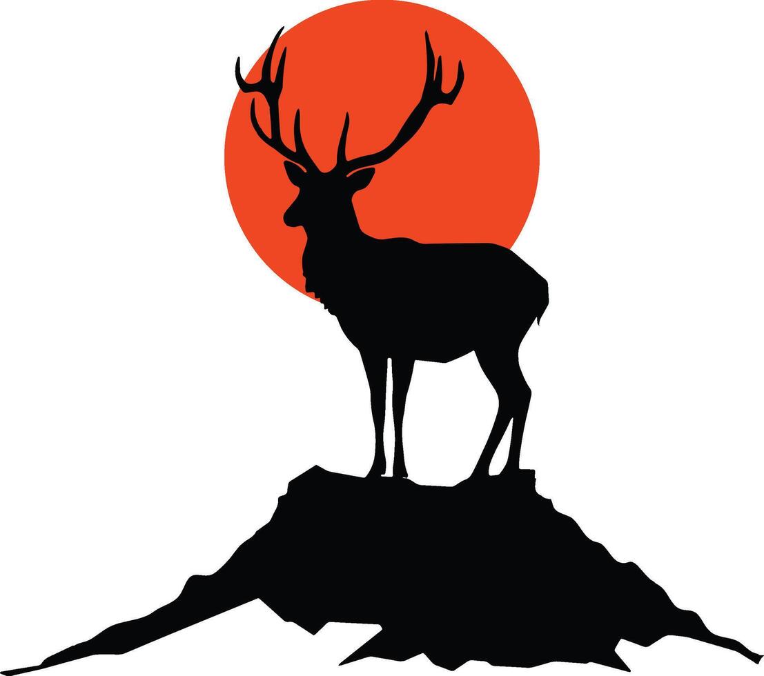 Deer Silhouette on Mountain Sunset vector