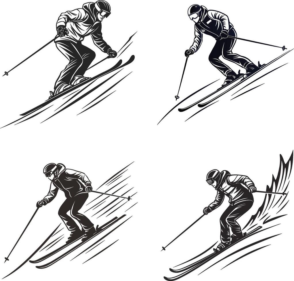 Snowy Adventure Silhouettes Skiing and Ice Skating Designs vector