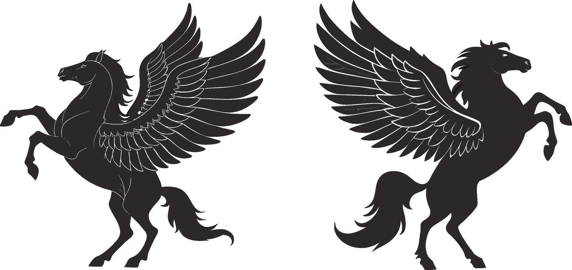 Two black horses with wings on their backs vector