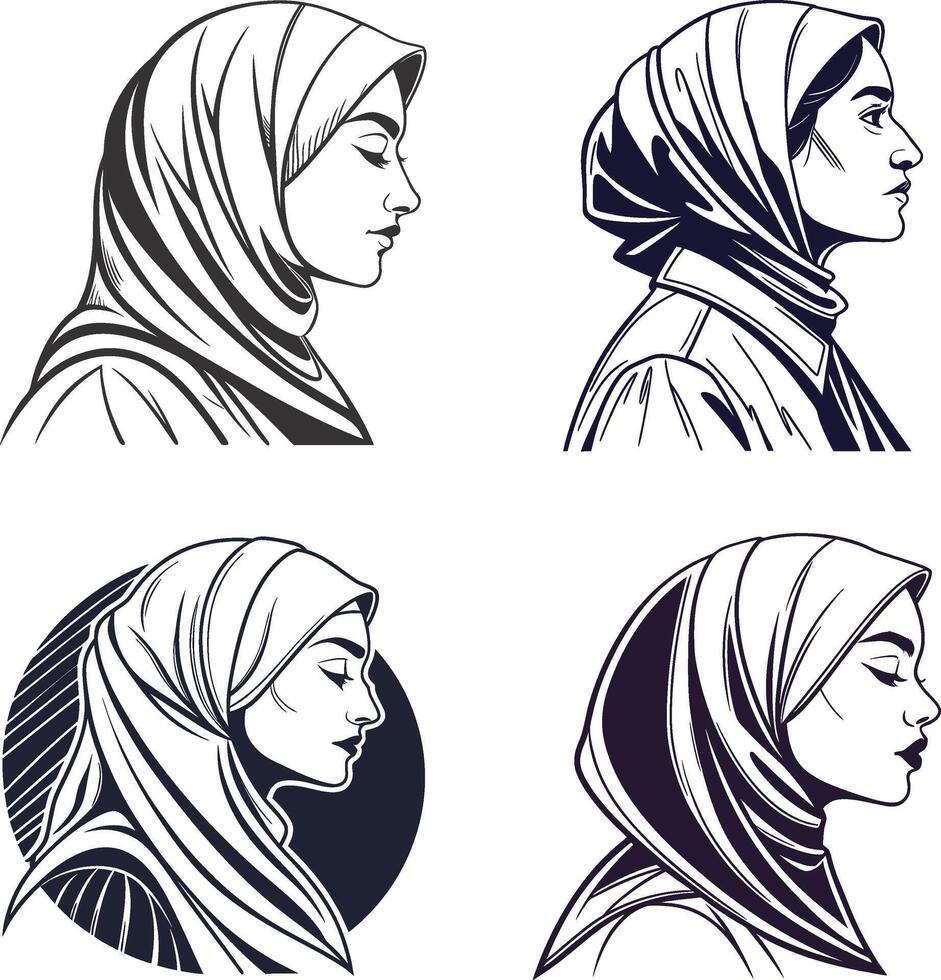 Traditional Hijab Silhouettes Islamic Modesty vector