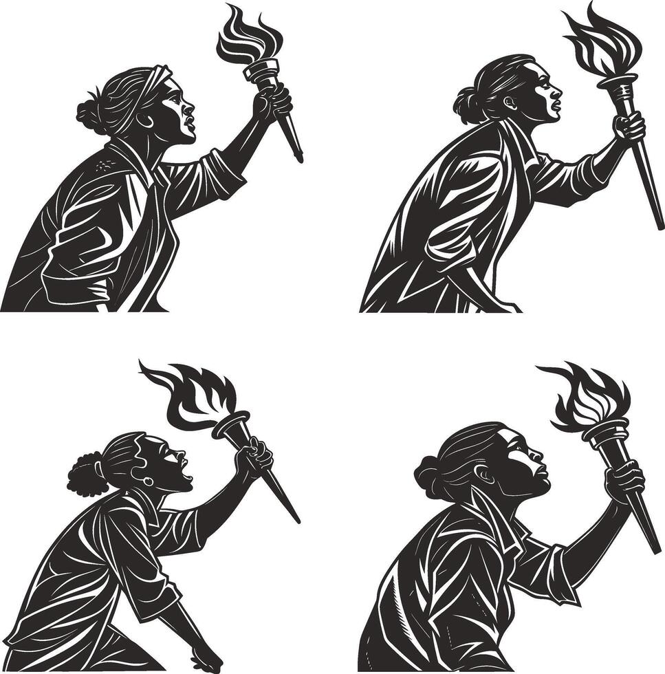 Empowering Torch Bearer Silhouettes for Activist Movements vector