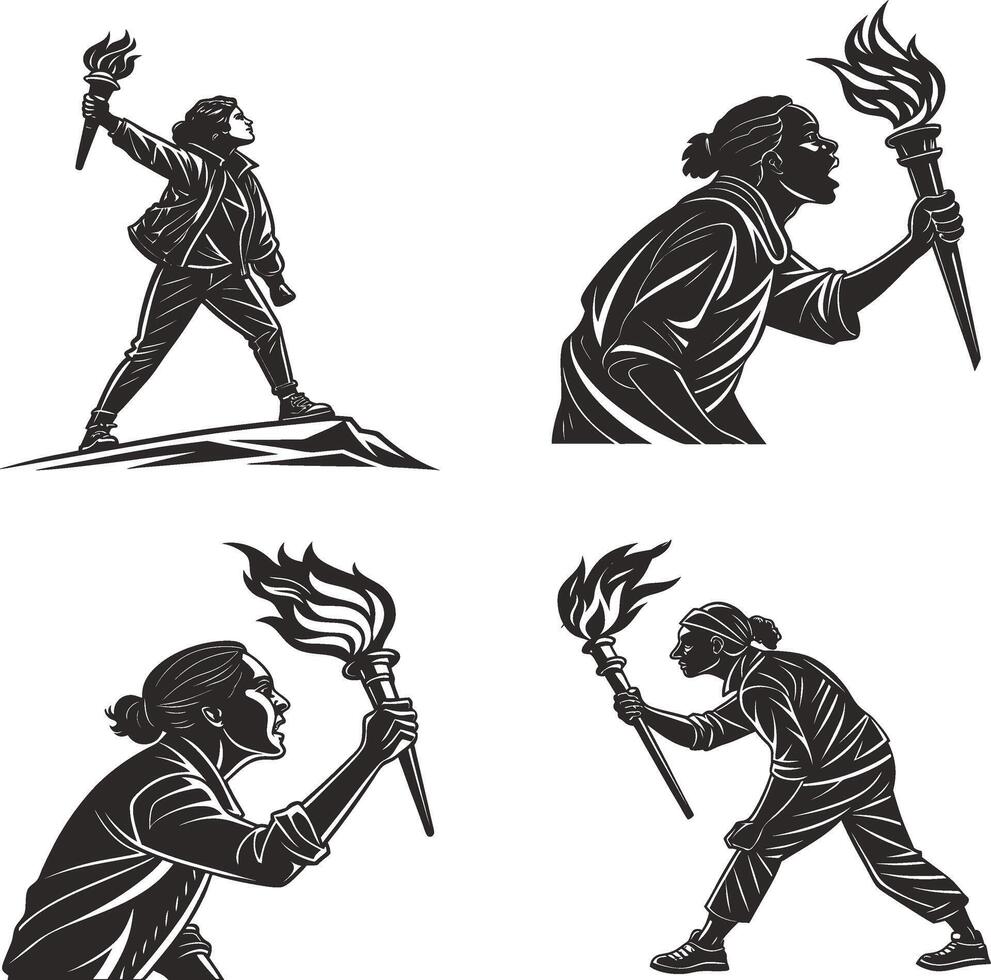 Protest Torch Bearer Silhouettes Representing Freedom vector