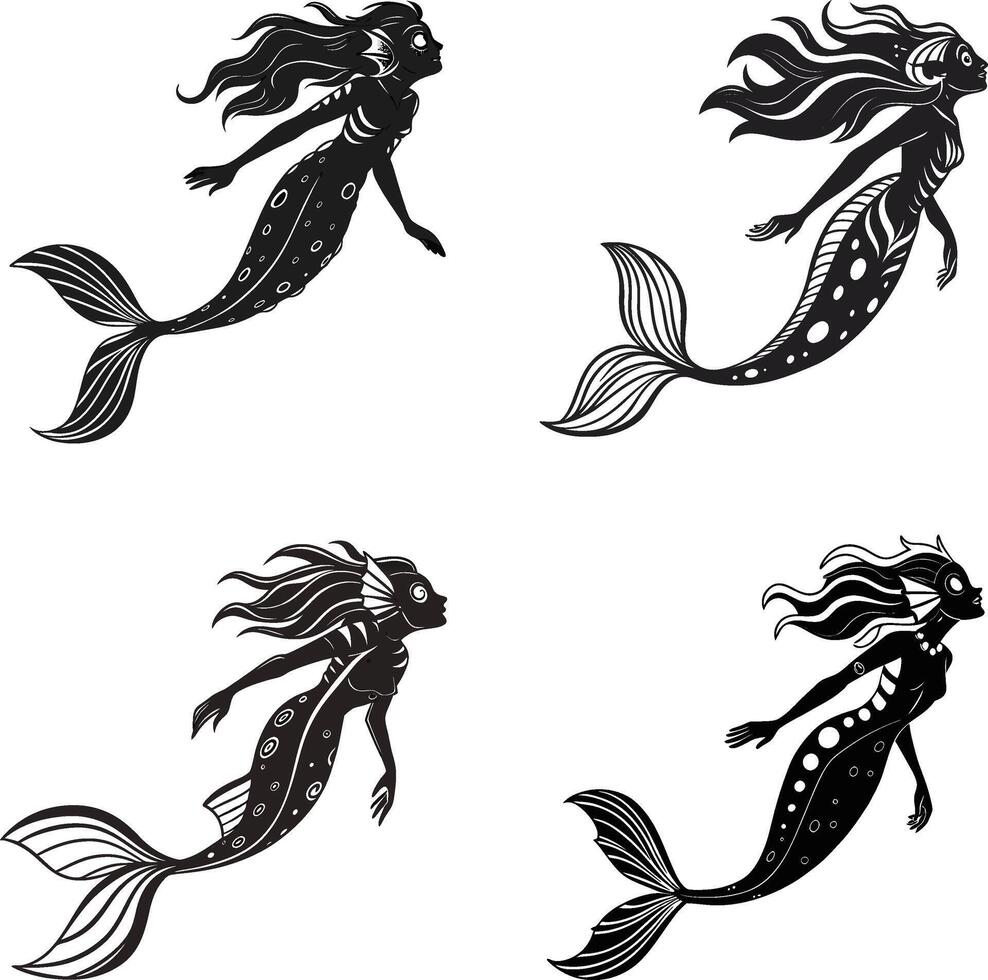 Mystical Mermaid Shadows Captivating Sea Art vector