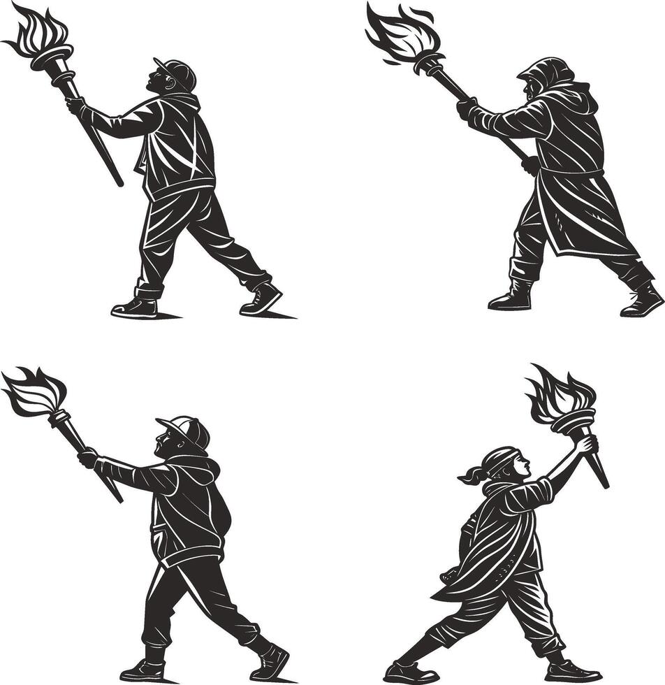 Revolutionary Activist Silhouettes Holding a Torch vector