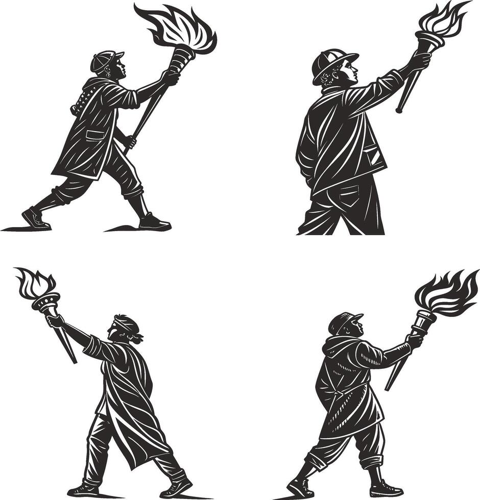 Torch Bearer Silhouettes Symbolizing Protest and Freedom vector