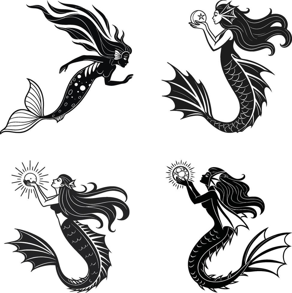 Enchanting Mermaid Silhouettes Magical Ocean Illustrations vector