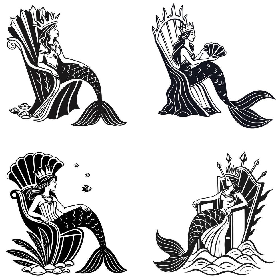 Mesmerizing Mermaid Figures Ethereal Oceanic Art vector