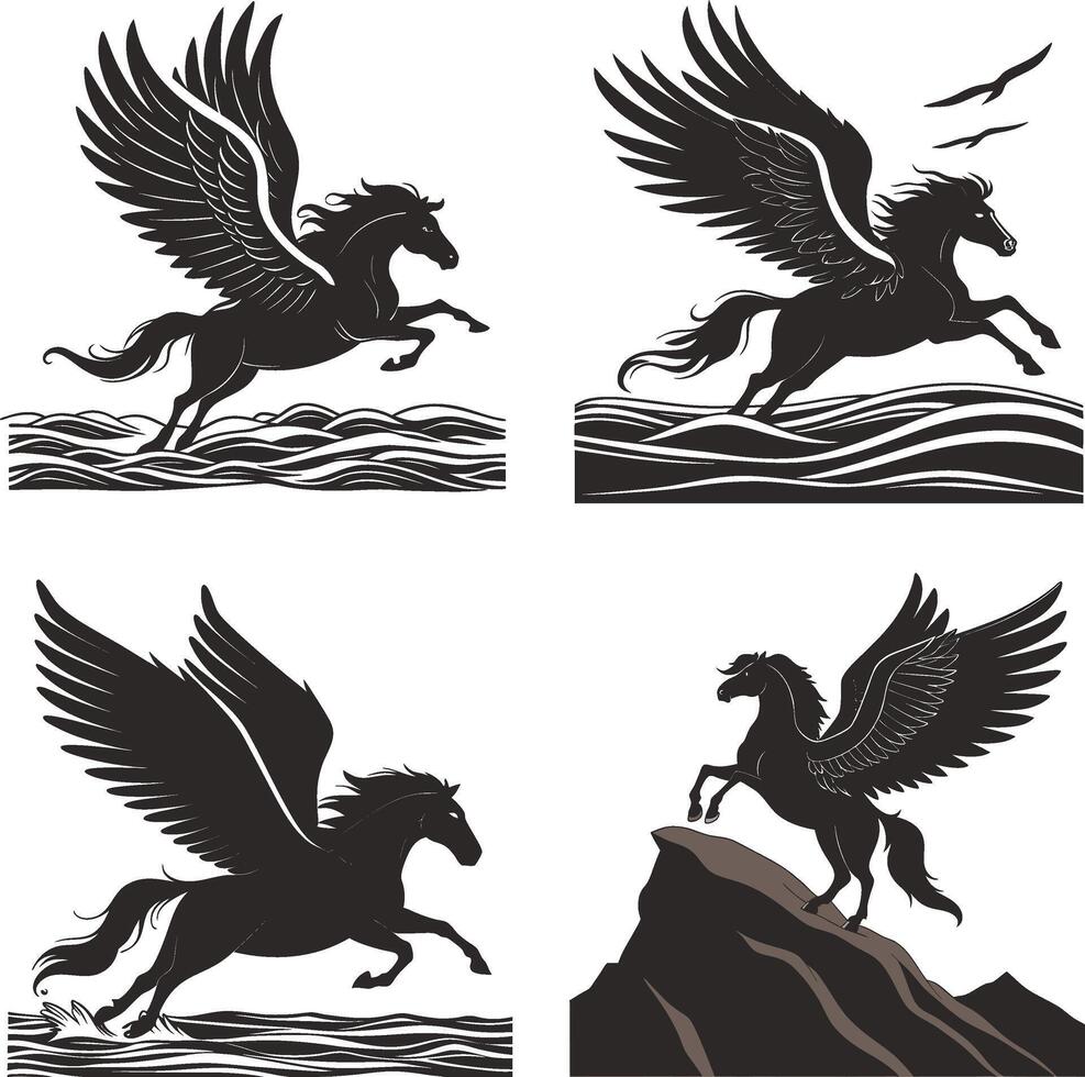 Enchanting Pegasus Figures and Graceful Winged Horses vector
