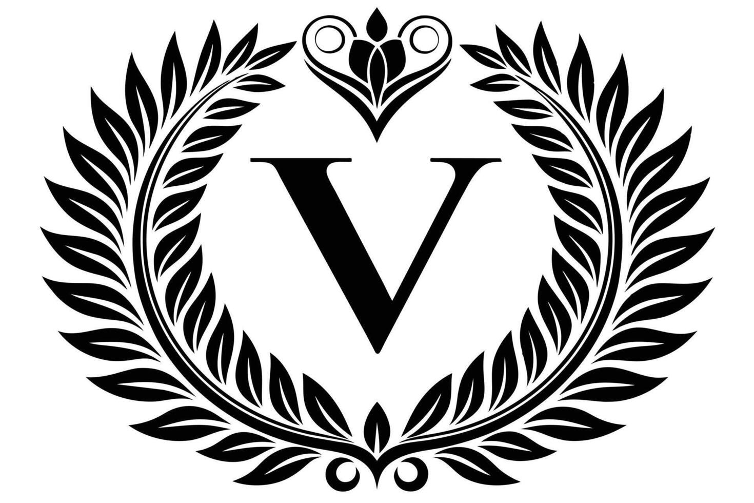 Elegant Monogram V with Laurel Wreath and Crown Design vector