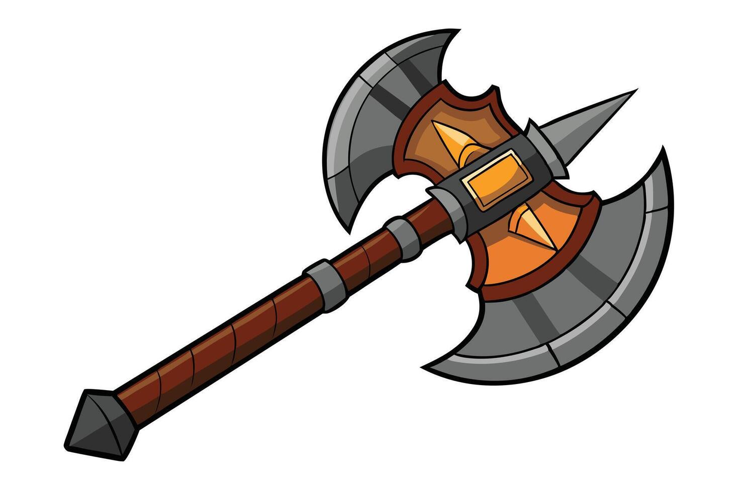 Cartoon Illustration of a Powerful Two-Handed Axe vector