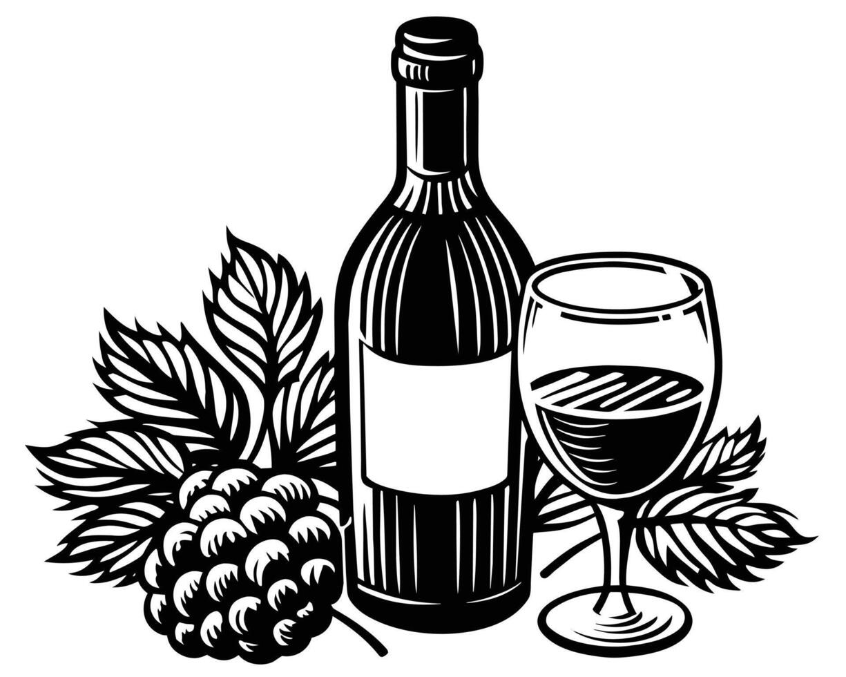 Elegant Wine Bottle and Glass with Berries, a Sophisticated Illustration. vector
