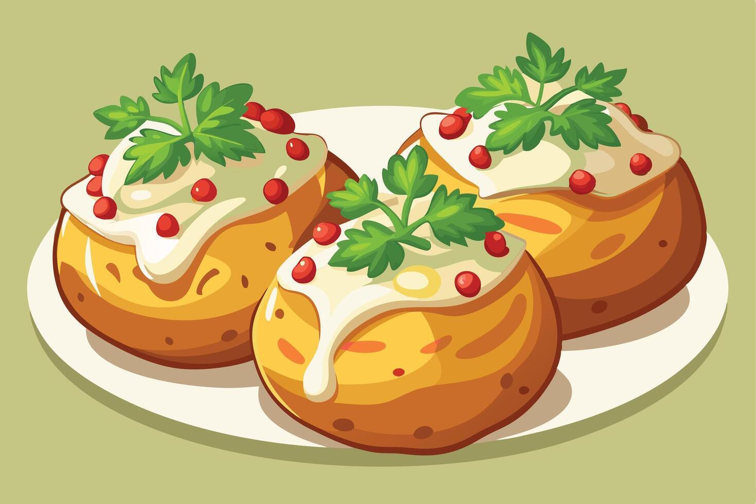 Deliciously garnished potatoes au gratin, ready to eat. vector
