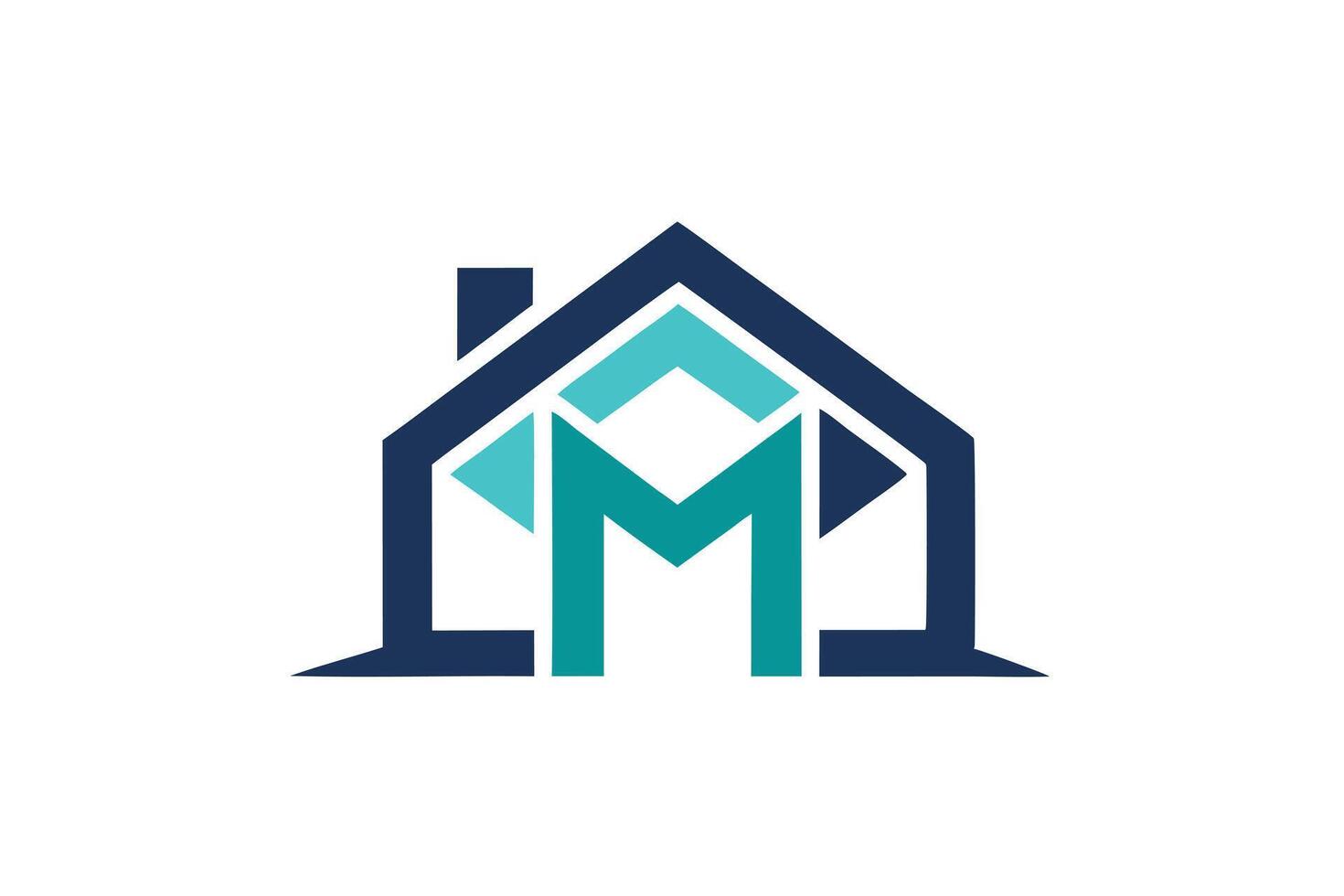A Modern logo design featuring a house and the letter M vector