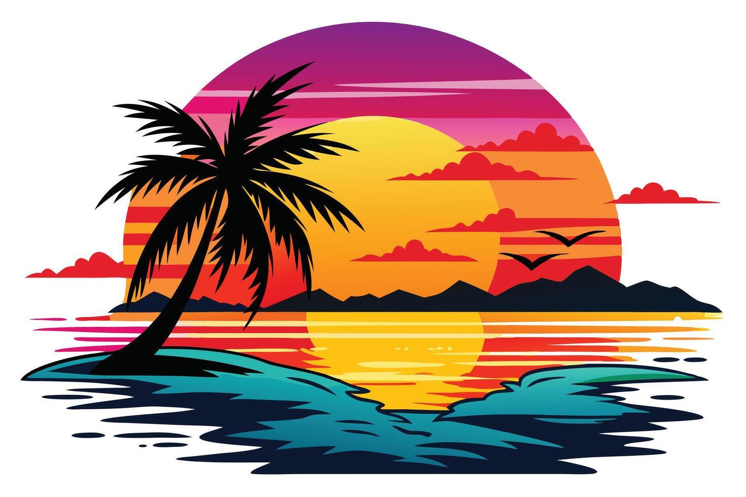 A Vibrant Sunset Beach Scene Graphic Design vector