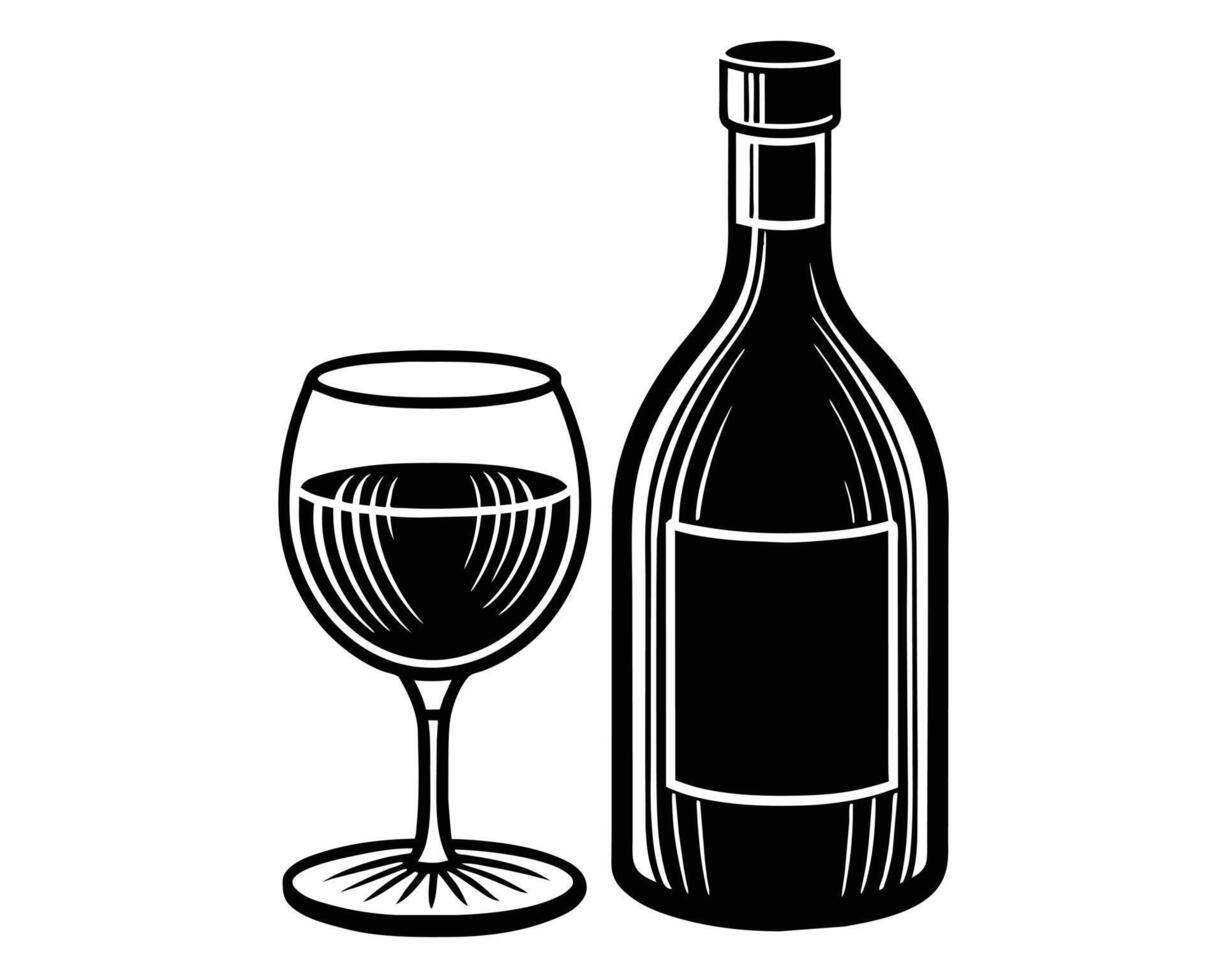 A Elegant Wine Bottle and Glass with Berries, a Sophisticated Illustration. vector