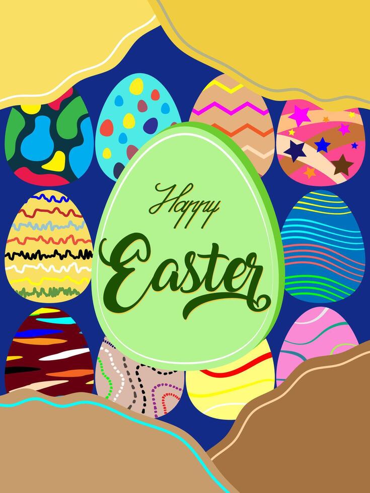 Happy Easter banner, poster, greeting card, background. abstract Trendy Easter design with typography, eggs, in colorful. Modern minimal style vector