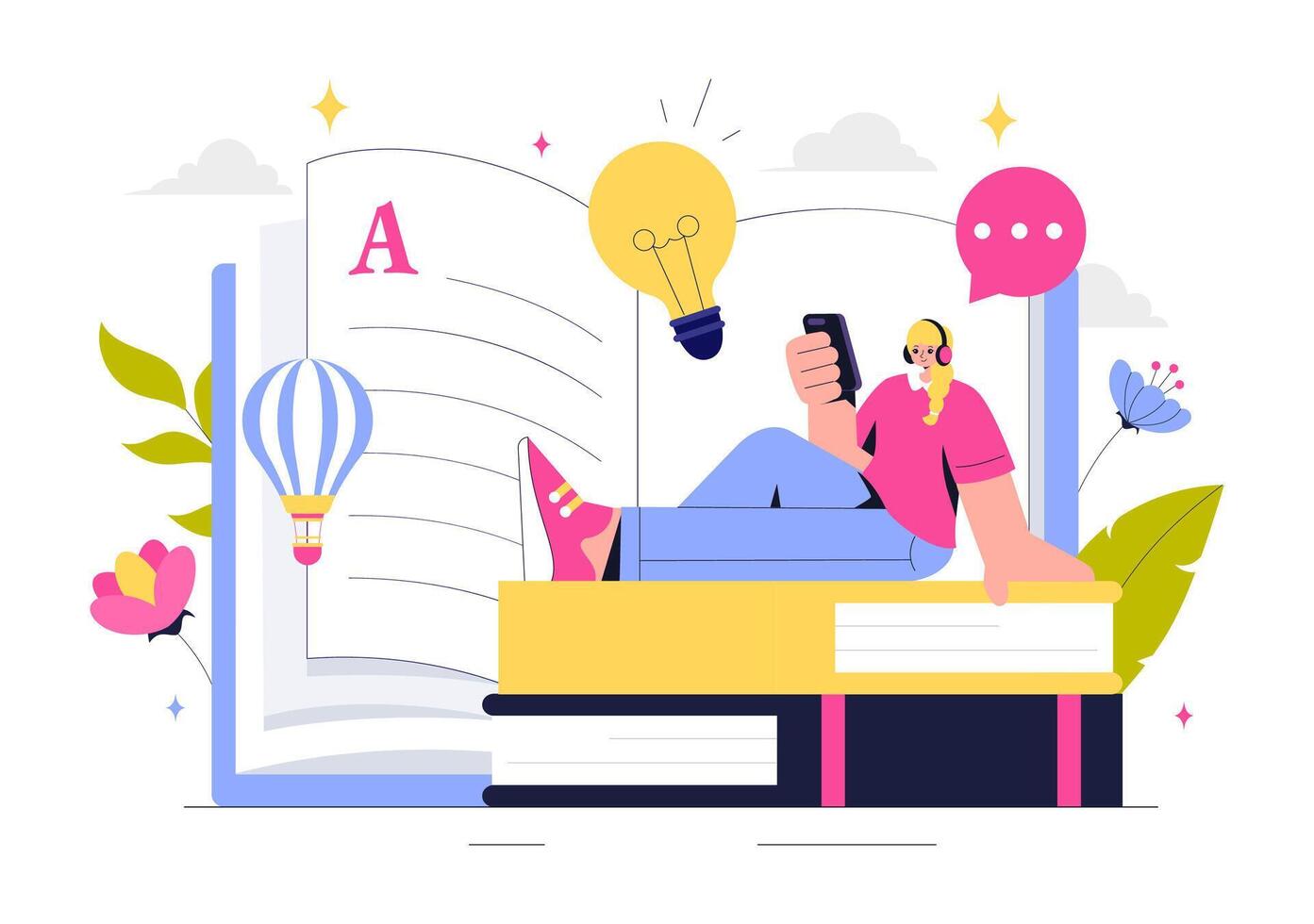 Digital Storytelling Illustration with Copywriter Writing Content vector