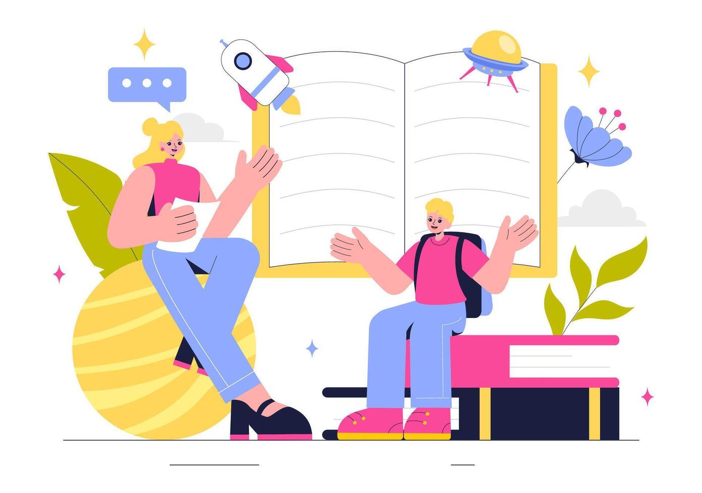 Illustration of Storytelling through Books and Social Media Content Creation vector