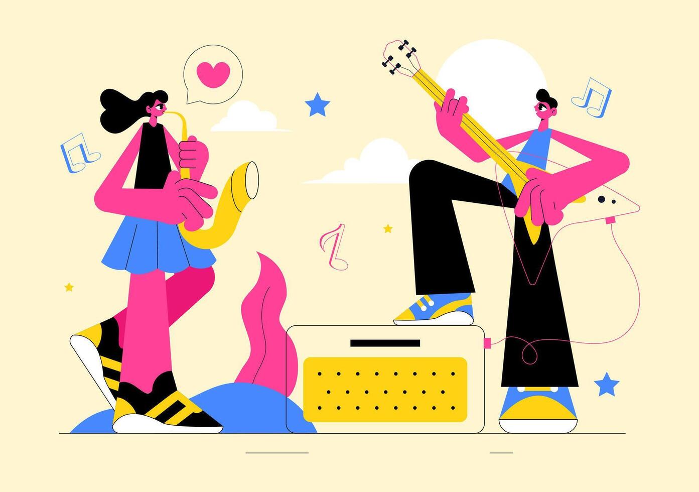 Music Festival Illustration with Artists Performing Live on Stage vector