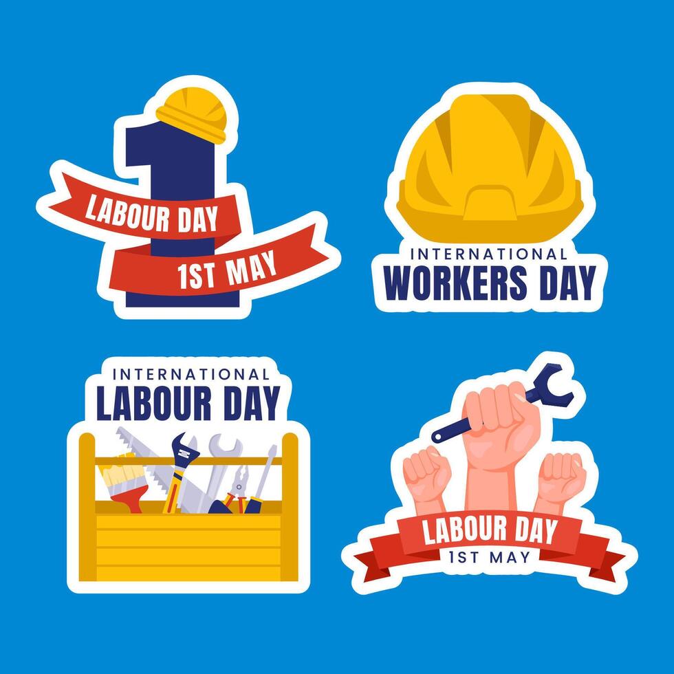 Labor Day Label Design for Social Media with Cartoon Style Workers vector