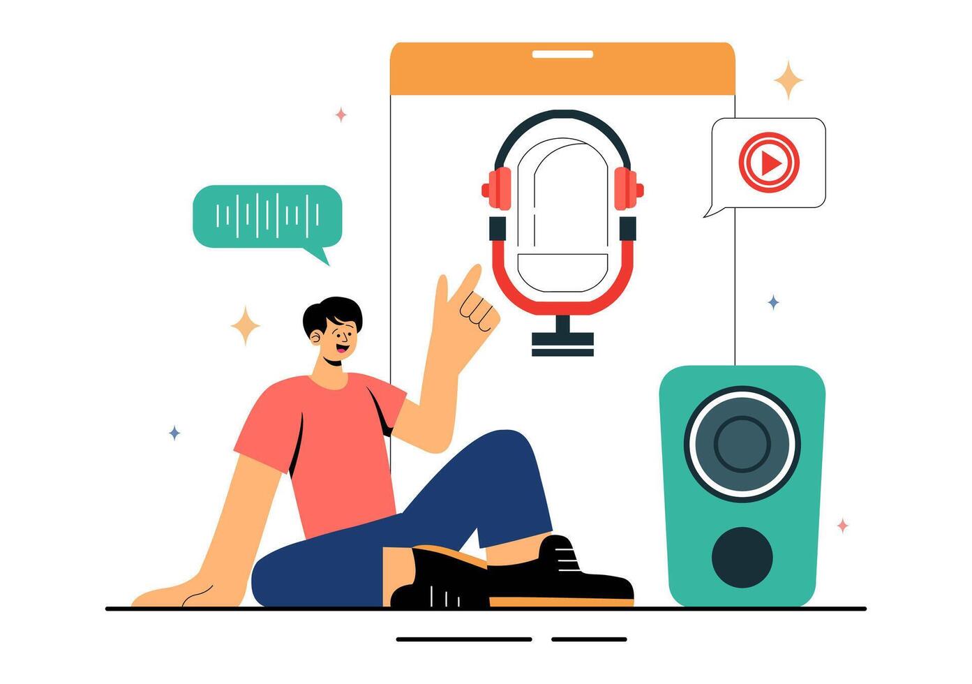 Flat Style Voice Actor Illustration Performing Dubbing for Films and Cartoons vector
