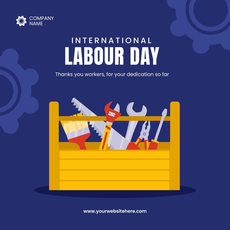 Labour Day Social Media Design with Flat Style Cartoon Workers Illustration vector