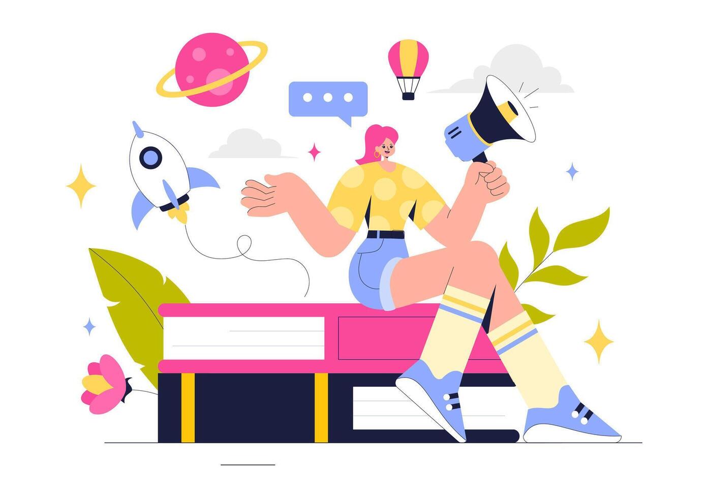 Storytelling Process Illustration with Copywriter Creating Content for Social Media vector