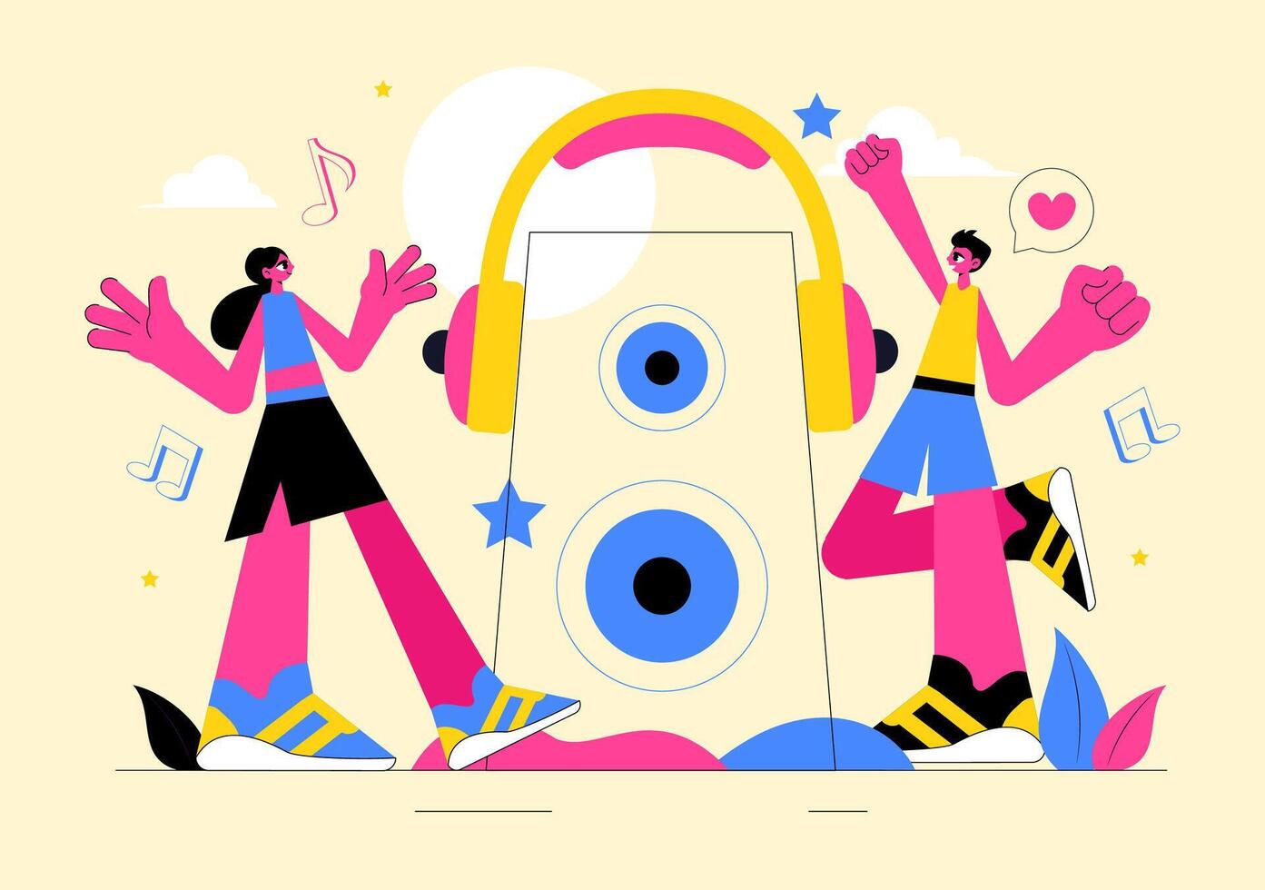 Orchestra and Band Performance Illustration in a Music Entertainment Scene vector