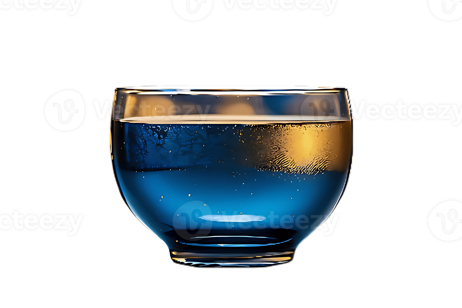 A glass of water with a blue liquid inside png