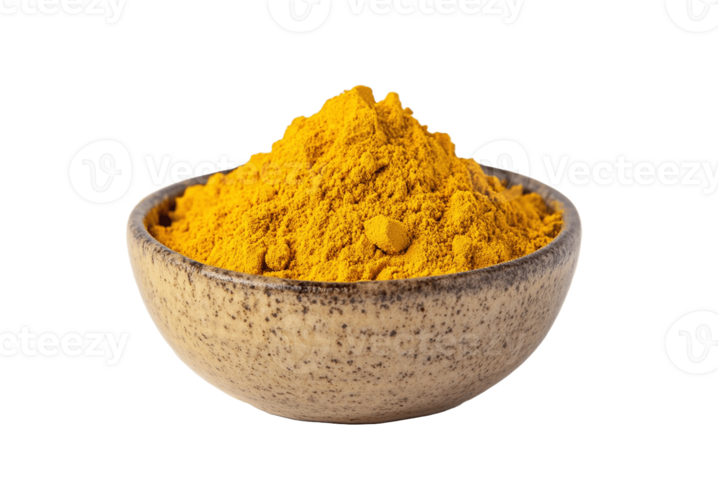 Tumeric powder in a wooden bowl png