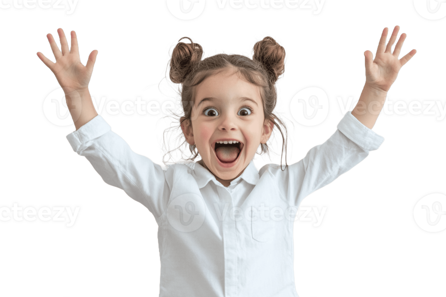 A little girl with her hands up in the air png