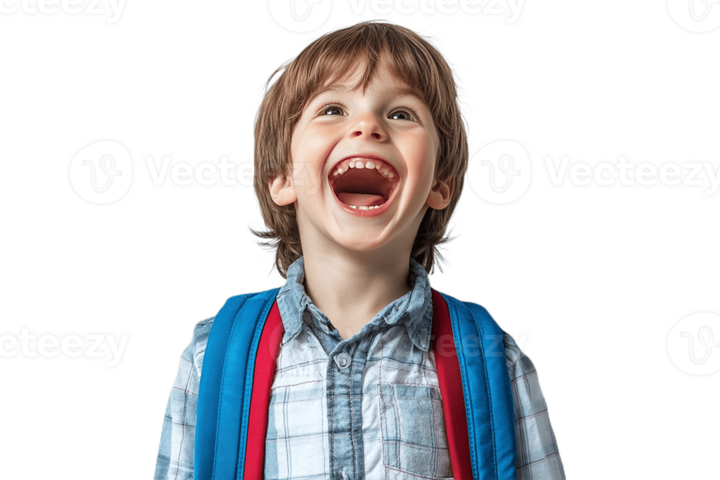 A young boy with a backpack and a smile png