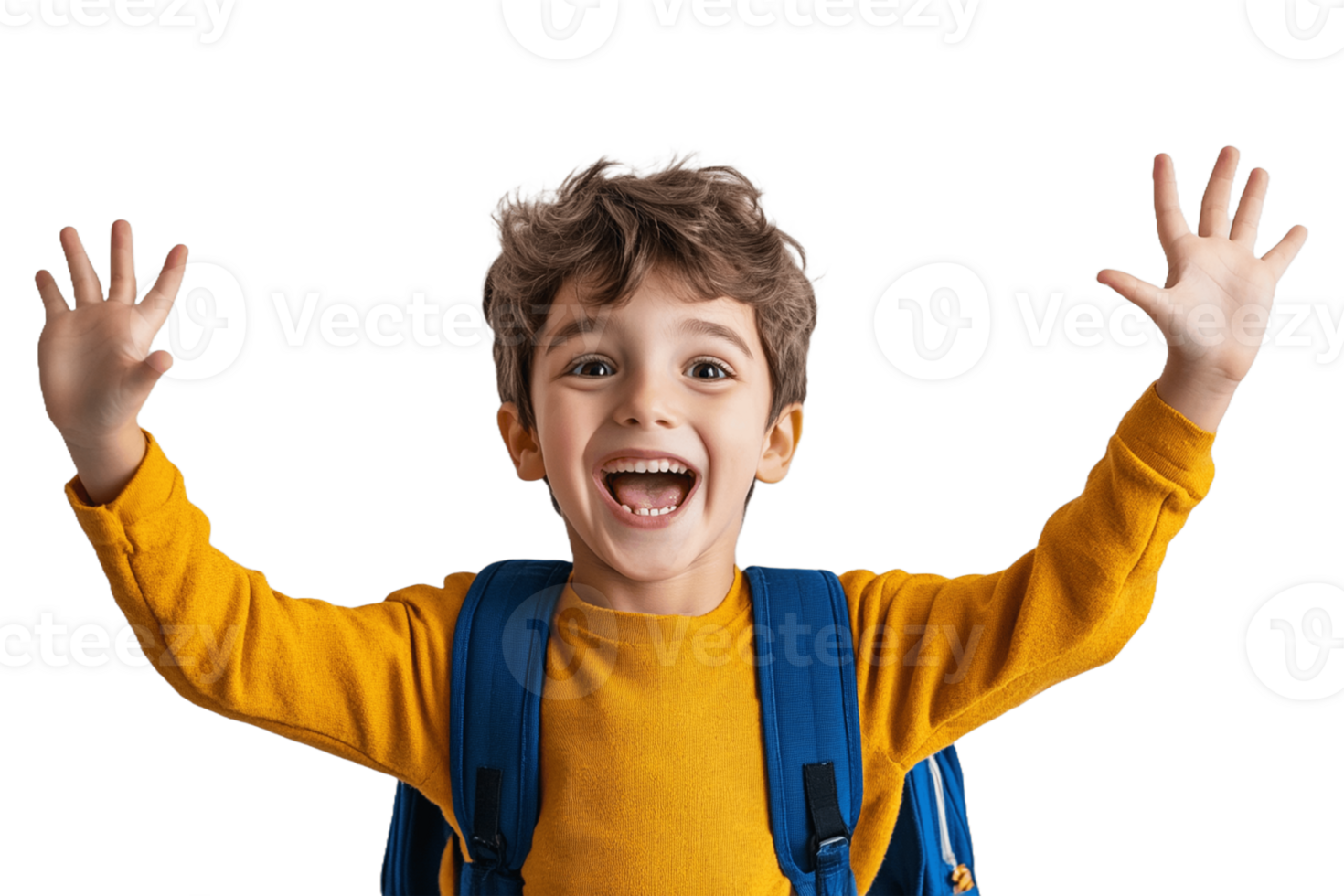 A young boy with his hands up in the air png