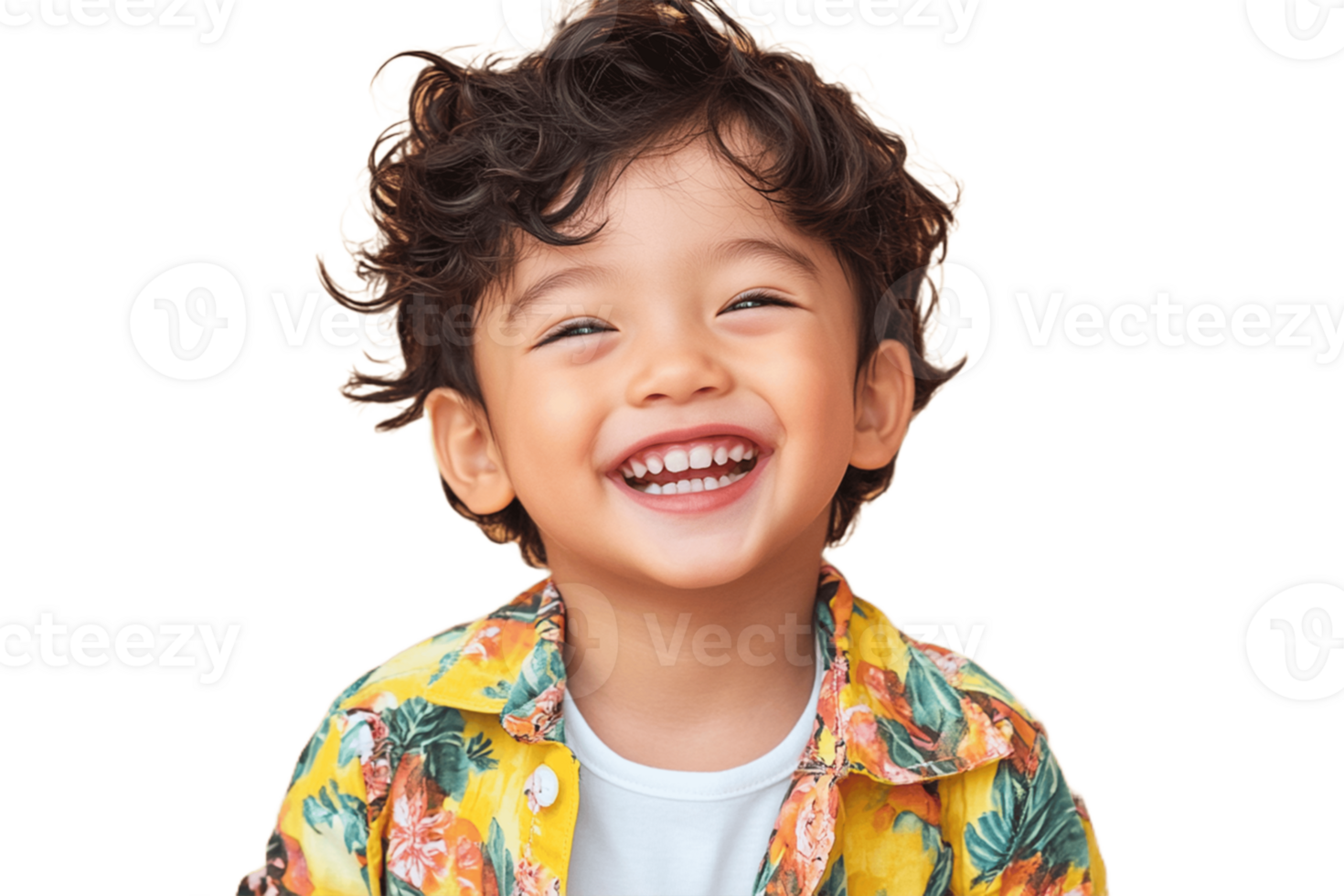 A smiling little boy wearing a floral shirt png