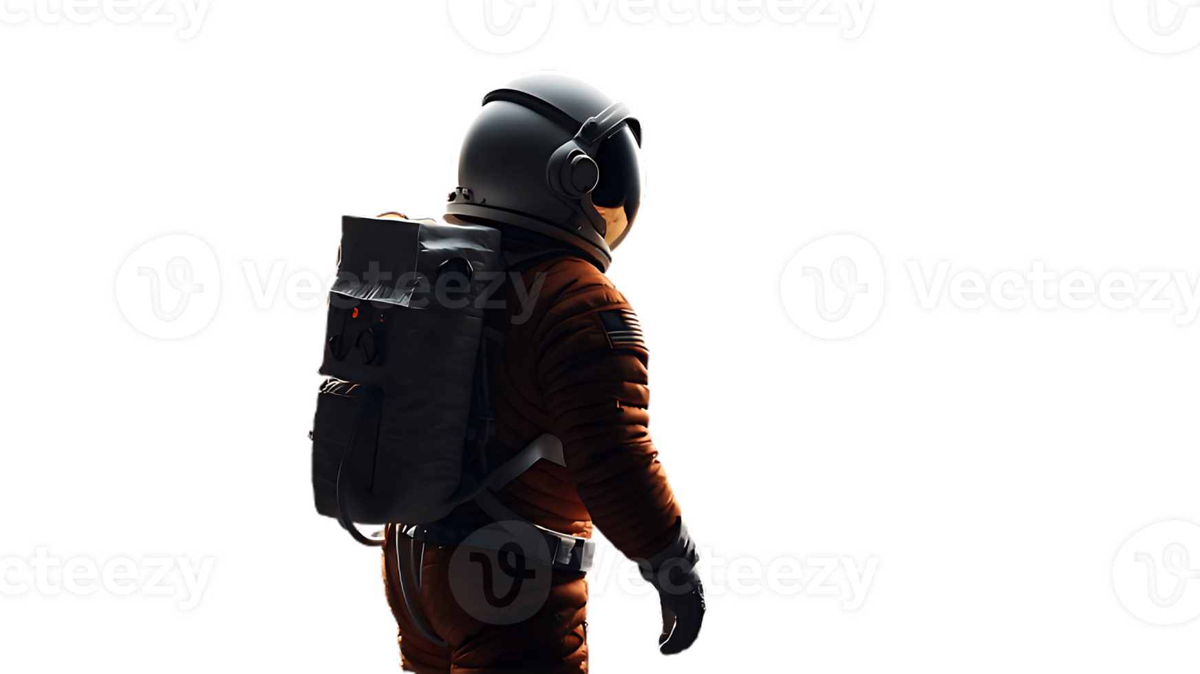 An astronaut in an orange suit with a backpack png