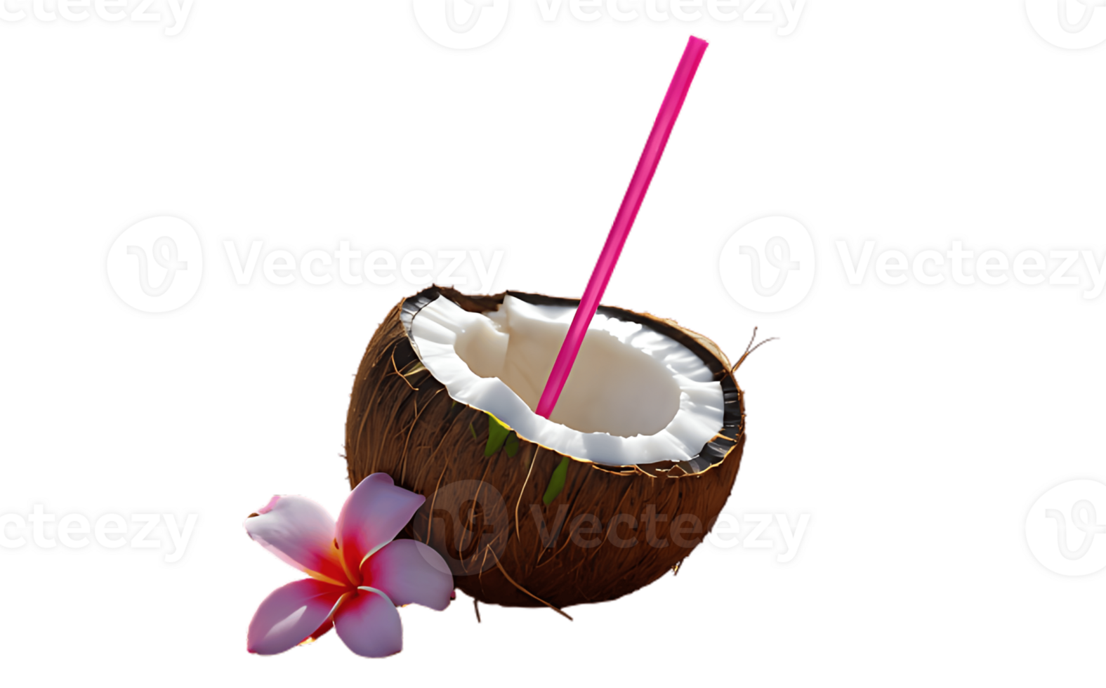 Coconut drink with pink straw png