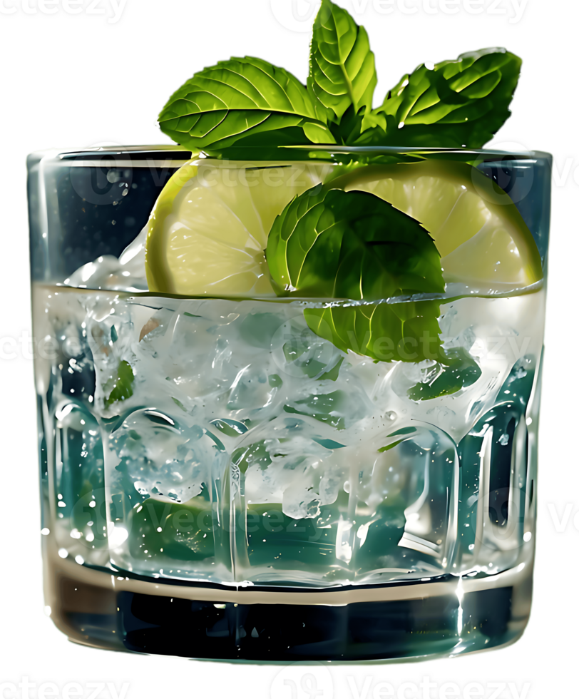A glass of water with ice and lime png