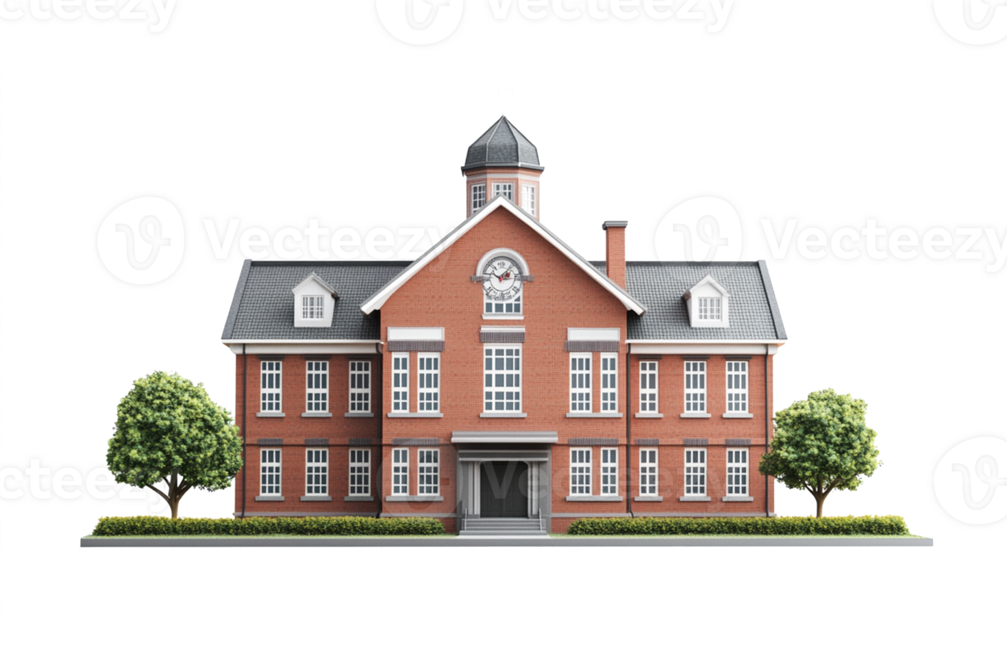 A red brick school building with a clock tower png